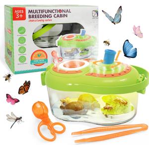 SMILESSKIDDO Bug Catcher for Kids, Bug Catching Kit with 4X Magnified Viewer, Bug Catcher, Tweezers, Night Observation Light & Learning Guide, Perfect for Raising Bug, Fish & Reptiles