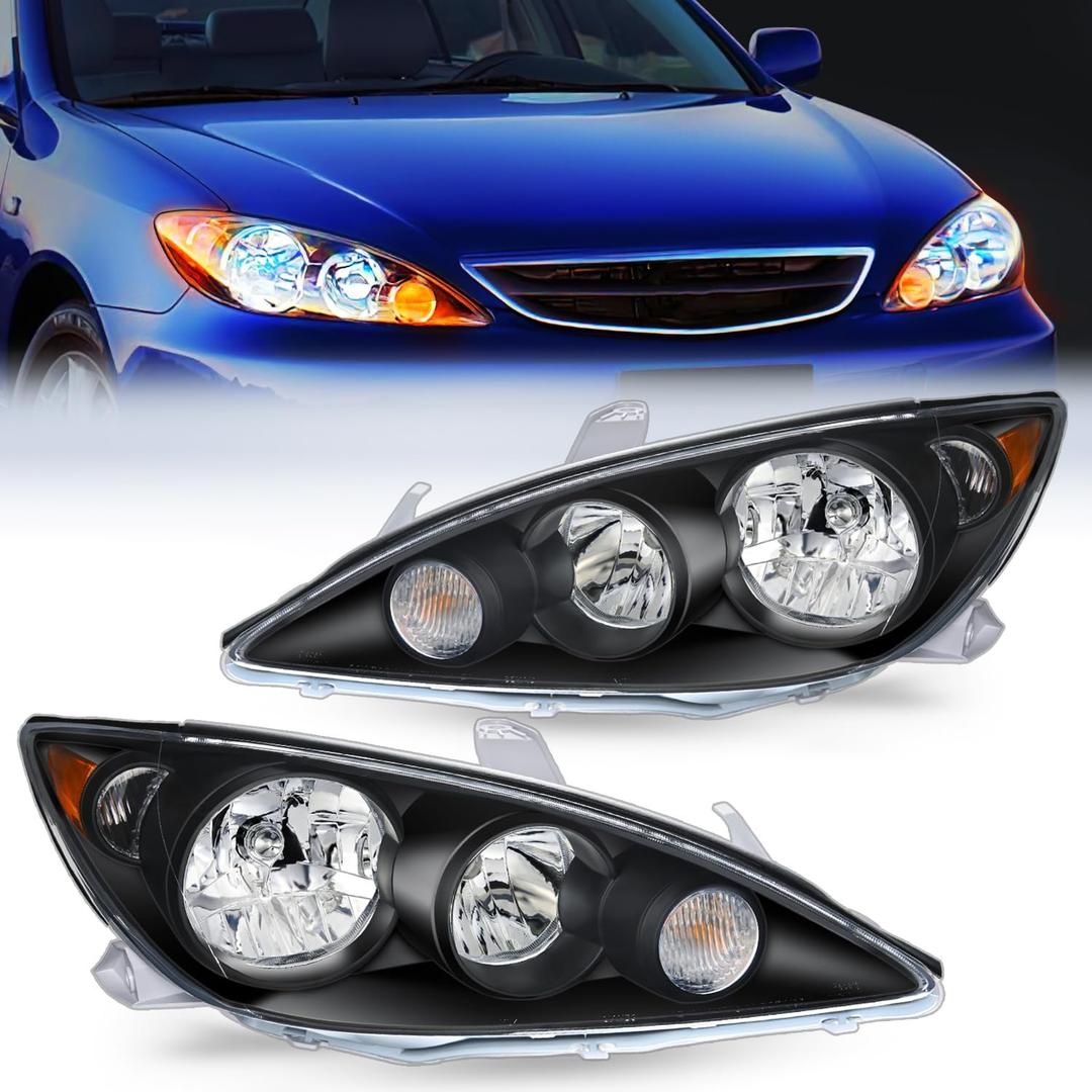 Nilight Headlight Assembly Compatible with 2005 2006 Toyota Camry LE XLE SE Headlamps Replacement Black Housing Amber Reflector Upgraded Clear Lens Driver and Passenger Side