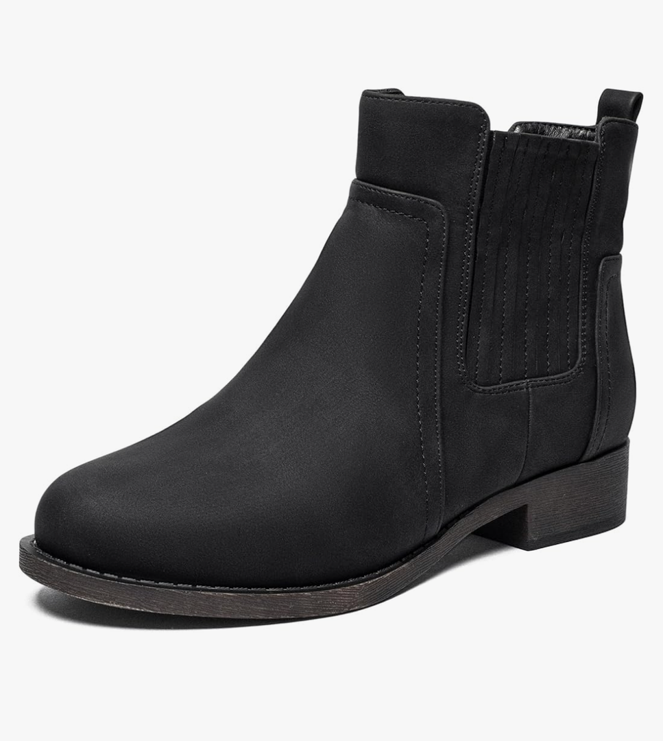 Ataiwee Women's Ankle Boots - Classic Side Zip, Cover with Buckle Strap, Round Toe, Comfortable Platform, Low Chunky Heel Comfort Slip On Fashion (Black/Dark Brown/Grey) Boots, Size 10.5