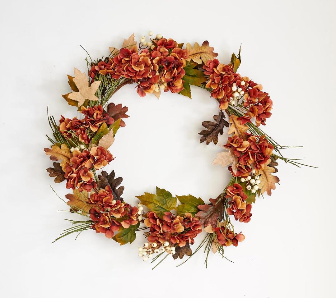30" Artificial Fall Hydrangea and Berry On Natural Twig Wreath