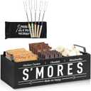 S'Mores Station, Farmhouse Smores Caddy with Handles, Smores Kit for Fire Pit Smores Maker Box, Smores Bar Station with 5Pcs Extendable Marshmallow Roasting Sticks, Camping Essentials Gear Accessories