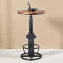 Industrial Bistro Bar Table 38.6-44.4inch Height Adjustable Farmhouse Pub Table for Kitchen Dinning Room Office Swivel Wooden Top (Silver)