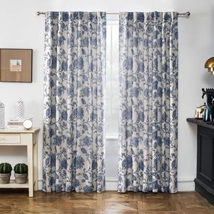 DriftAway Linen Floral Paisley Navy Blackout Curtains for Living Room Bedroom 84 Inch Length 2 Panels Lined Back Tab Rod Pocket Window Drapes Thermal Farmhouse Country Jacobean Curtains