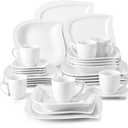 MALACASA Ivory White Dinnerware Set, 30-Piece Porcelain Dishes Dinnerware Sets, Dinner Set with Plates and Bowls, Cups and Saucers Set, Dishes Set Tableware, Dinnerware Set for 6, Series Elvira