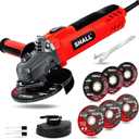7.5Amp 4-1/2 Inch 12000 RPM Angle Grinder with 2 Guards, 3 Cutting Wheels, 3 Discs, Non-Slip Handle and Carbon Brush for Metal and Wood (Constant-Speed, Red)