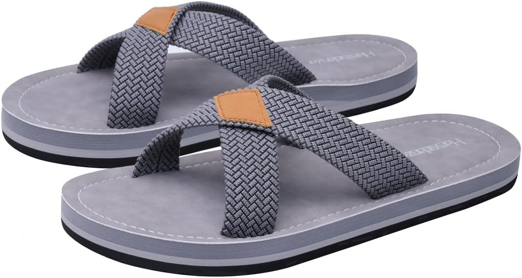 Harssidanzar Men Cross Slide Sandals Slip on Comfortable Lightweight Summer Slipper Shoes For Indoor and Outdoor Quick-Dry KM229US (8, Grey)
