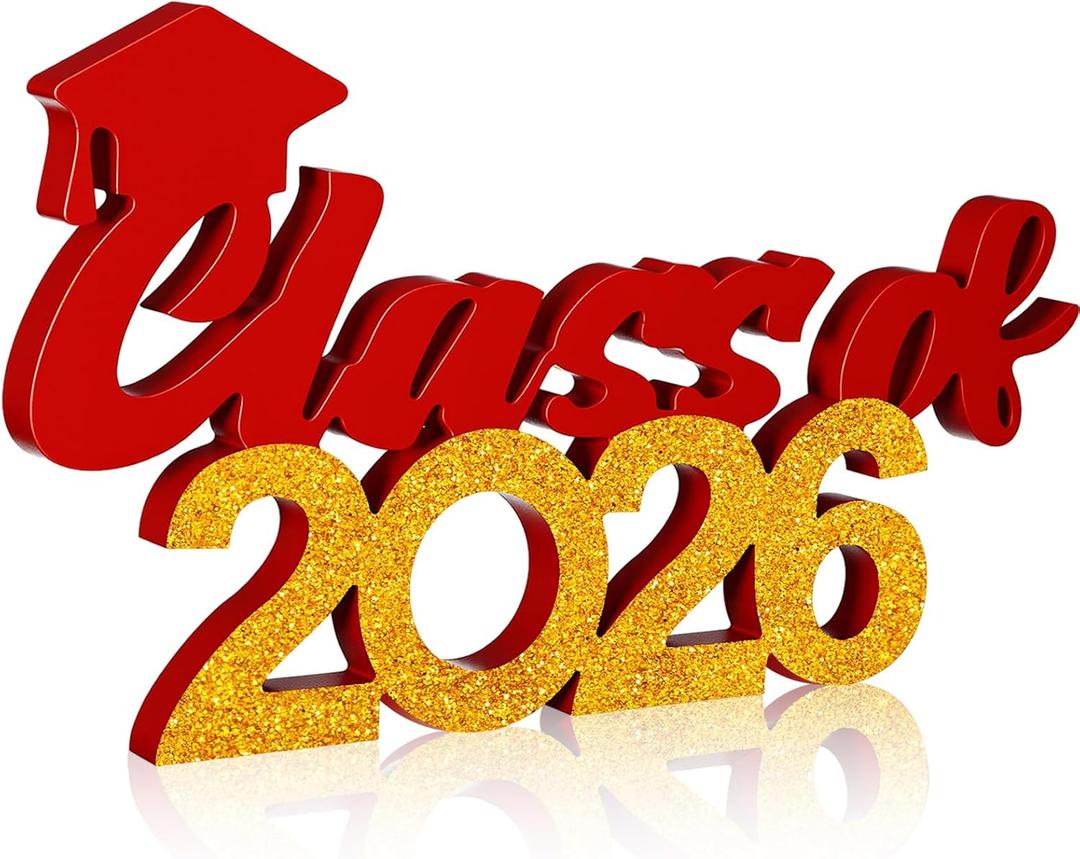 2 x Class of 2026 Sign Graduation Party Decorations 2026 Grad Photo Booth Prop Graduation Table Centerpieces for Senior Night Decor Signs College High School Party Supplies(Red and Gold)