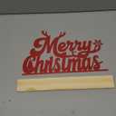 Merry Christmas Sign Red Metal Xmas Letters with Wooden Base Christmas Centerpieces for Mantel Kitchen Office Shelf Desk Tabletop Tiered Tray Decor Reindeer Tree Snowflake Home Table Decorations