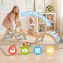 bbgroundgrm 8-in-1 Wooden Climbing Set for Toddlers with Cushion, Foldable Montessori Indoor Climber with Arch, Ramp and Triangle Ladder, Natural Wood Play Gym for Kids 1-3