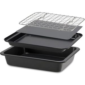 Checkered Chef Toaster Oven Pans - 5 Piece Nonstick Bakeware Set Includes Baking Trays, Rack and Silicone Baking Mats - Best Accessories For Toaster and Convection Ovens