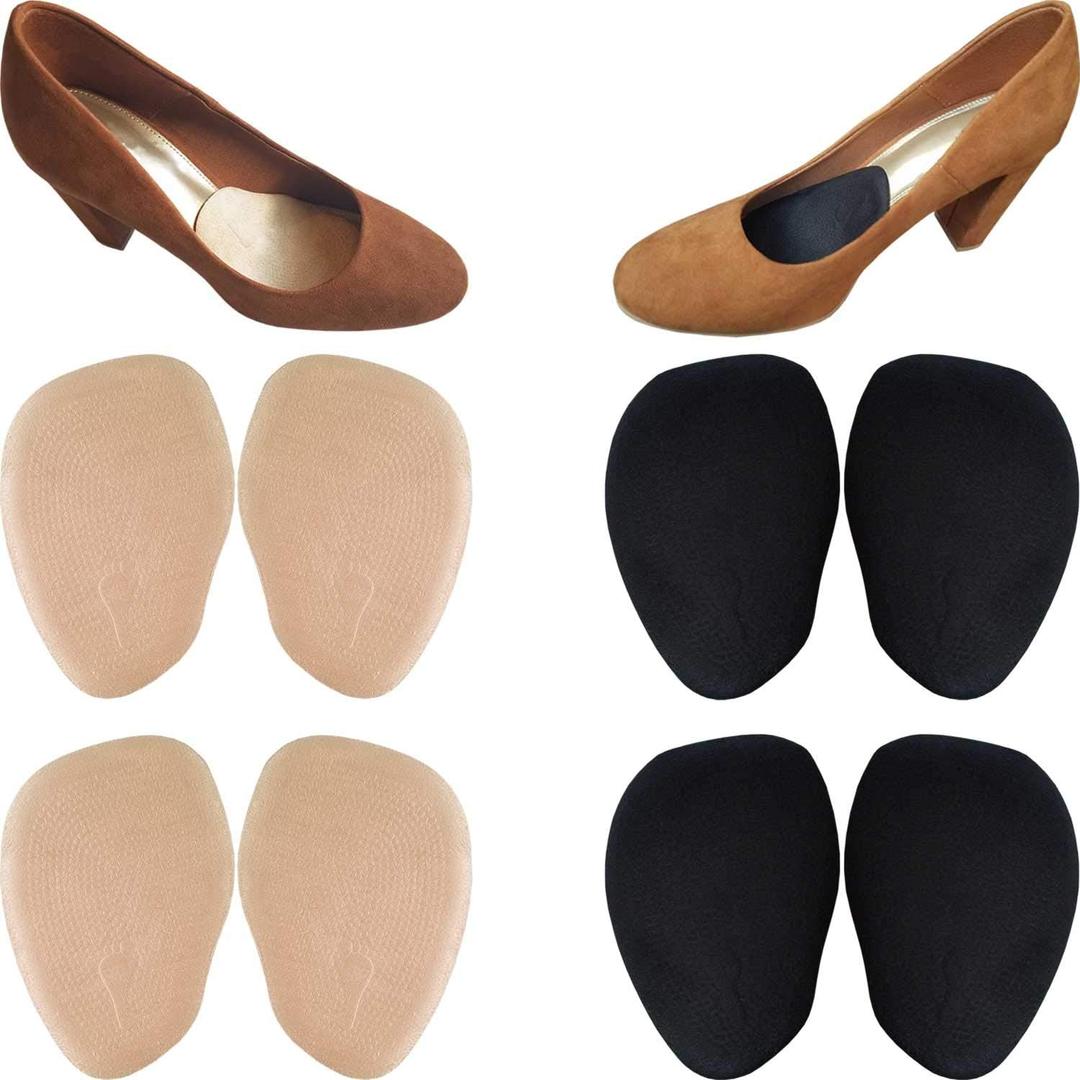 Chiroplax High Heel Pads Cushions Inserts (4 Pairs) Ball of Foot Metatarsal Forefoot Pain Relief Anti-Slip Shoe Insoles for Women (Beige+Black, Thick) 