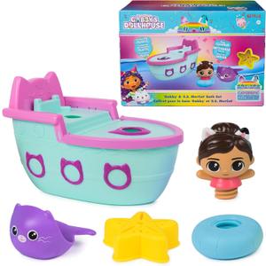 Gabbys Dollhouse: Gabby & SS Mercat Bath Set, Floating Toddler Bath Toys with Cruise Ship & Squirter, Kids Toys for Girls & Boys Ages 3+