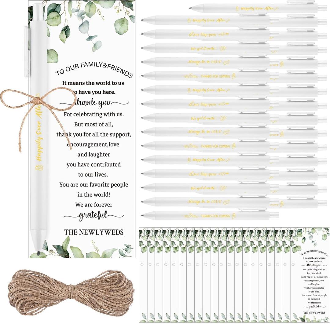 50 Sets Wedding Bridal Shower Pens Favors for Guests Includes Bridal Shower Ballpoint Pen 5 Designs Thank You Card with Twine for Newlyweds Wedding Gifts Proposal Party Souvenirs Supplies