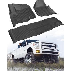 All-Weather Heavy-Duty Rubber Floor Mats for Ford F-250/F-350/F-450 2012-2016 Super Duty Crew Cab (3PCS) - Front & Rear Row, Non-Slip Design - Not for 2nd Row Captain Seats with Center Console