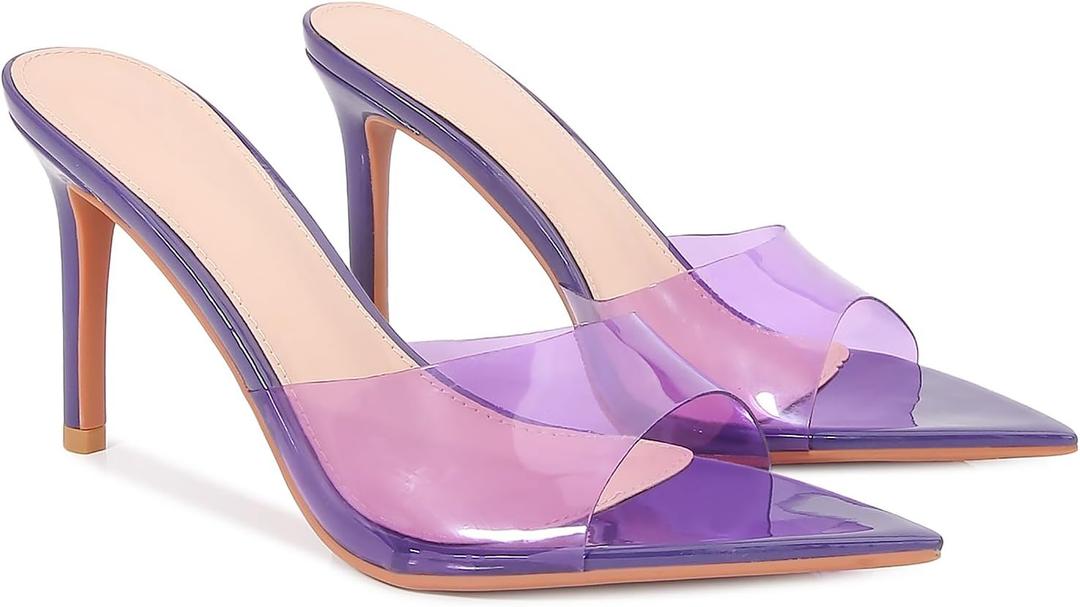 Women'S Clear Pointed Open Toe Stiletto Heel Slide Sandals Fashion Sexy Slip On Transparent Strap High Heels Mules Summer Backless Party Wedding Prom Dress Shoes, 37