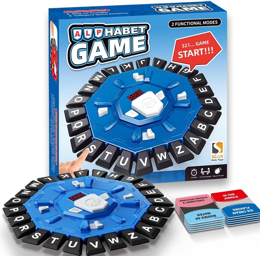 Word Game Family Board Games for Kids & Adults with 2 Modes,220 Topic Categories 24 Letters Pressing Games,Fun Fast-Paced Learning Game with English Pronunciation for Boys Girls Age 3+,35 Cards,Blue