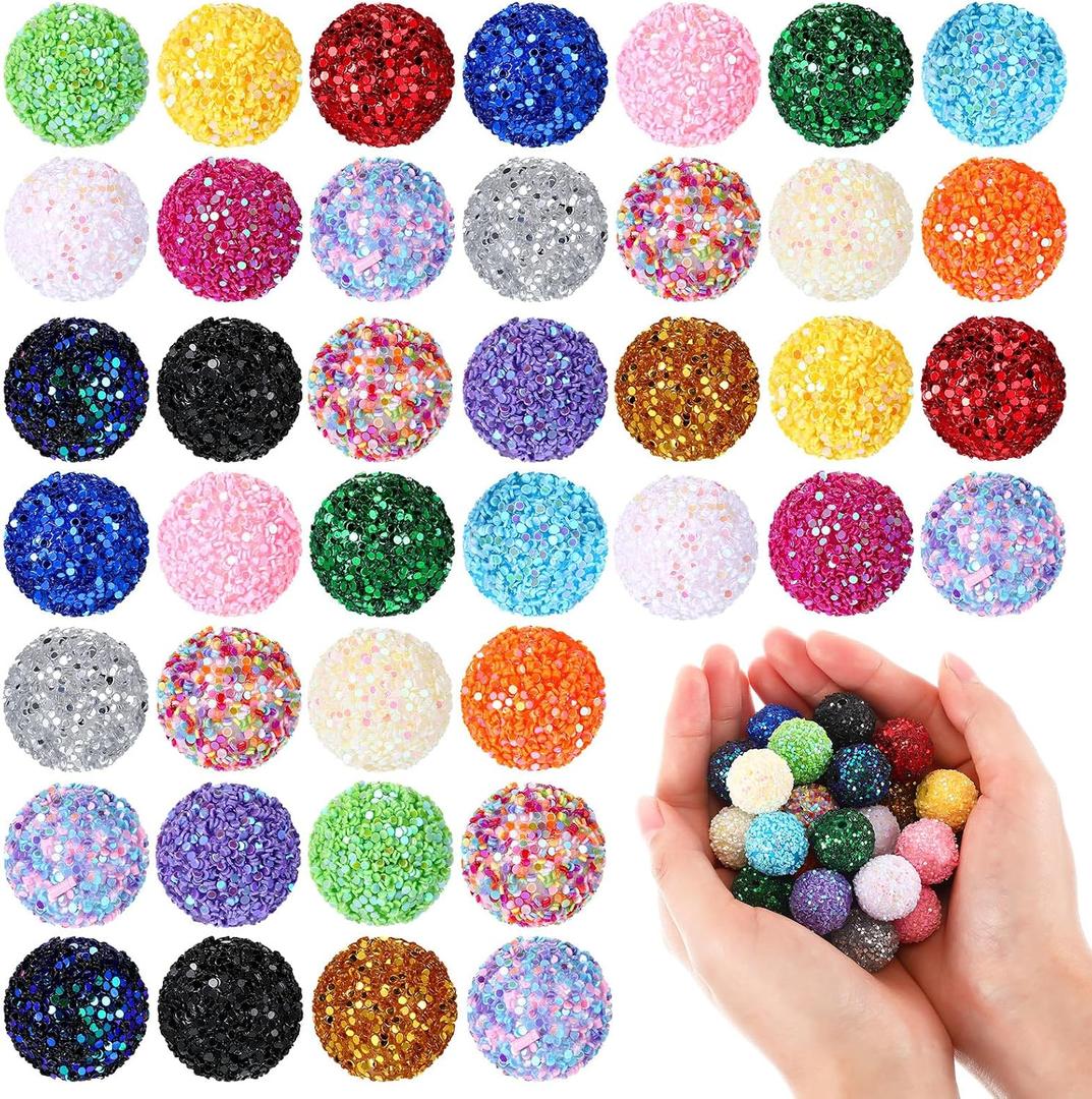 40 Pcs 20 mm Rhinestone Beads Bulk Crystal Round Disco Ball Chunky Bubblegum Beads for Pens Bracelets Charms Craft European Style Jewelry Making Supplies Christmas(Glitter)
