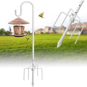Hummingbird Feeder Pole for Outdoors - Heavy Duty Bird Feeder Stand with Adjustable Stake,62" Rustproof Shepards Poles with Hangers Holder for Birdfeeder,Wind Chimes,Lanterns,Wreaths,White