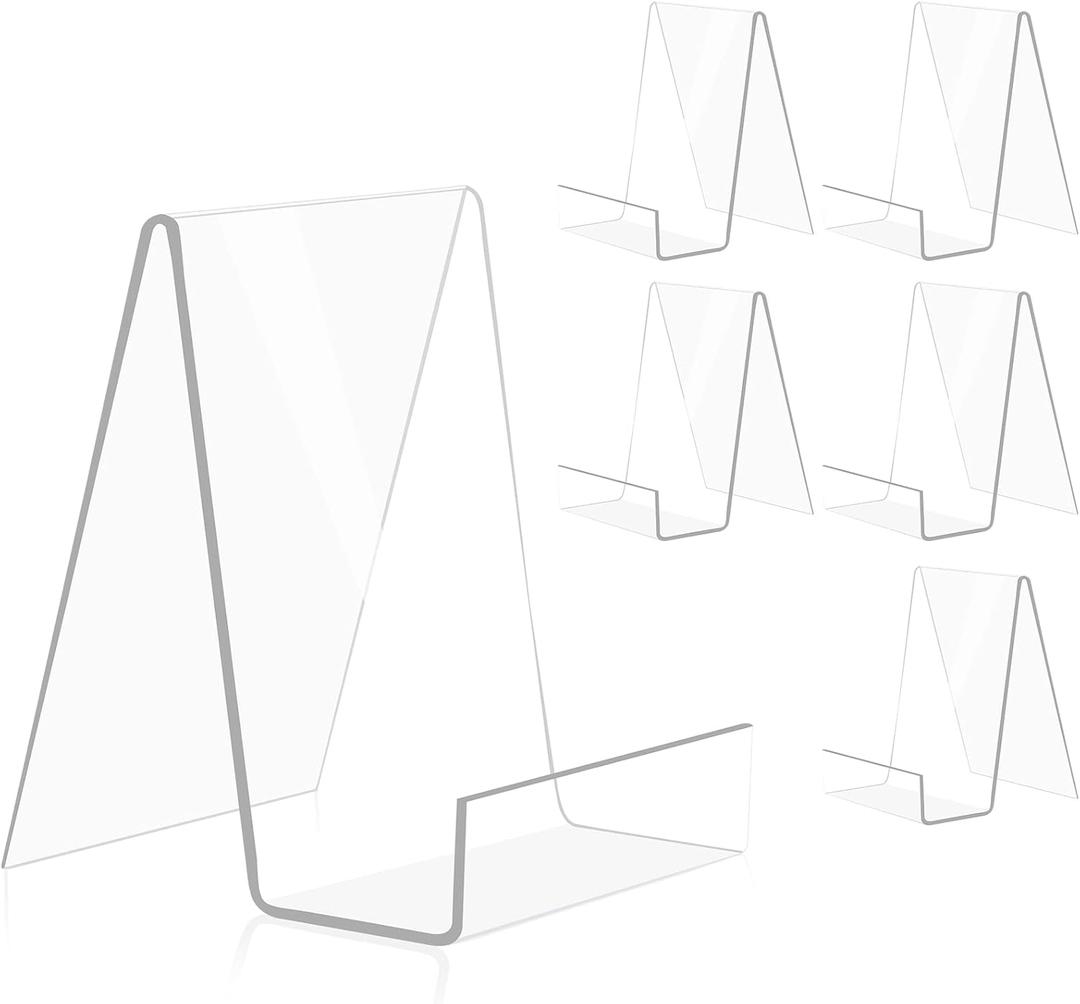 trophable 6 Pack Acrylic Book Stand Thickened Clear Book Display Easel Holder for Displaying Tablets Newspaper Magazines Notebooks Textbooks CDs (Clear-Small)