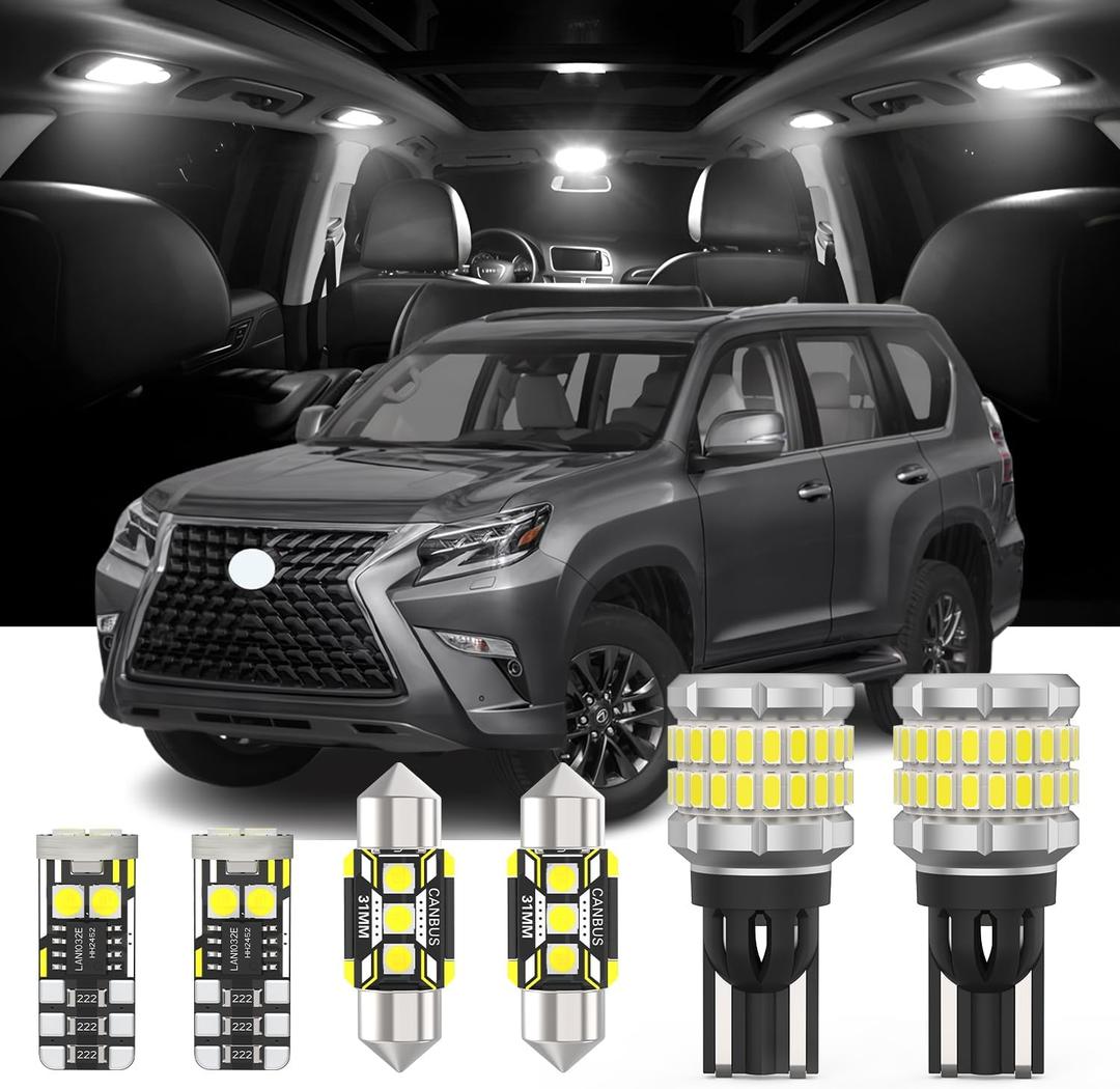 20 Pieces Interior LED Light Kit + Back Up Bulb Reverse Lights for Lexus GX460 2010-2020/Toyota Land Cruiser Prado 150 2010-2020 (3.5L/4.0LLED Backup Light + Interior Bulb Package, Install Tool