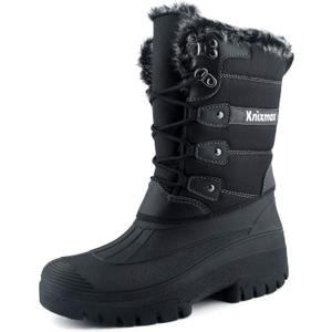Knixmax Women's Winter Snow Boots Waterproof Mid Calf Booties Fur Lined Warm Outdoor Insulated Mucker Yard Skiing Hiking Boots Black Size 7 US / 38 EU
