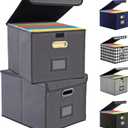 Collapsible File Box with Lid & Plastic Slide - Hanging Document Organizer for Office/Home, 14.96x12.6x10.83 Inch,Dark Grey, 2 Pack (No Folders Included)