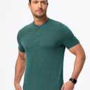 JMIERR Men's Casual Henley Shirts Short Sleeve Basic Button Muscle Longline T-Shirt Gym Workout Athletic Tee (Green, L)