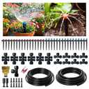 Drip Irrigation System, 2026-Upgrade 33FT+197FT 1/4" Garden Watering Kit with Adjustable Red & Blue Emitters, 3/4" Brass Connector, DIY Kit for Garden, Greenhouse, Potted Plants & Raised Beds