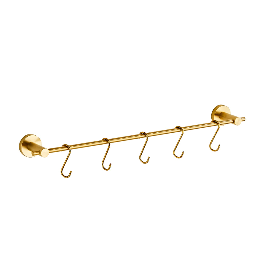 22 Inch Kitchen Utensil Hanger with 5 Hooks, Stainless Steel Wall Mounted Rail Rack for Bathroom, Bedroom (Brushed Gold) YIGUANXIN 