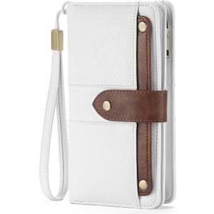 FALAN MULE Womens Leather Wallet Large Capacity Bifold RFID Blocking Card Holder with Zipper Coin Pocket (CA-Brown white)