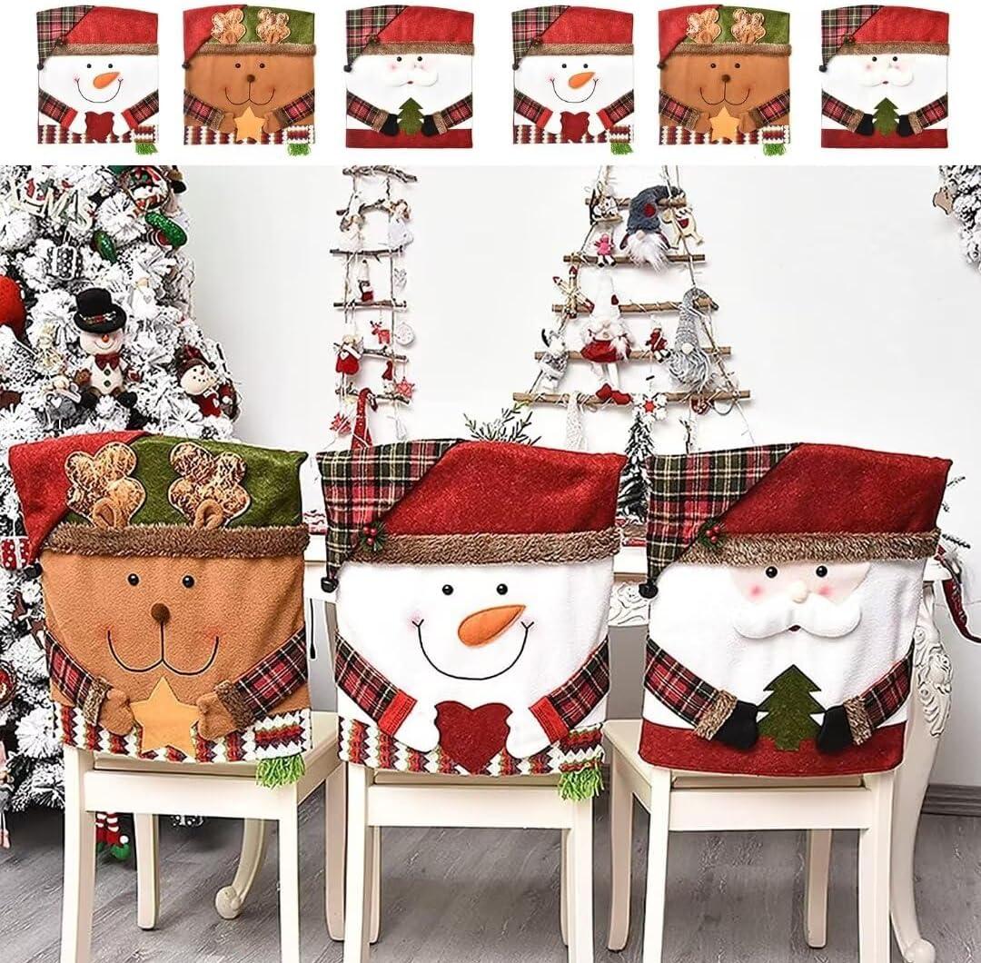 Santa Claus Snowman Christmas Dining Room Chair Back Cover Set of 6, Removable Washable Chair Protector for Home, Restaurant,Christmas Dinner Chairs Cover Decoration
