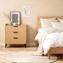 Fluted 3 Drawer Nightstand, Modern Bedside Table with Storage Drawers, Night Stand Dresser for Bedroom and Living Room, Natural