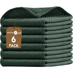 Native Fab 6 Pack Waffle Dish Cloths - 100% Cotton, Absorbent, Quick Drying & Soft Towels for Cleaning, Cooking & Baking - Ideal for Home, Restaurants & Cafes - 12x12 Inches - Olive Green