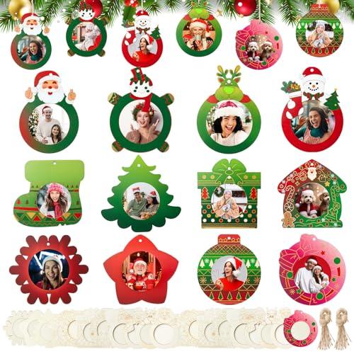 Thyle 36 Set Wood Christmas Photo Frame Craft Kits to Paint DIY Assortment Ornaments Bulk Xmas Tree Hanging Picture Frames for Christmas Party Winter Activities Home Decorations Gifts