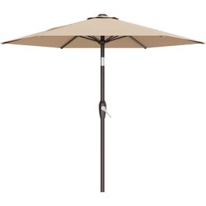 AreShark 7.5FT Patio Umbrella Table Market Umbrella with 6 Sturdy Ribs, Button Tilt/Crank, Heavy-Duty Outdoor Umbrellas for Pool, Deck, Garden and Backyard, Beige