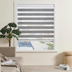 Cordless Zebra Blinds for Indoor Windows Free-Stop Zebra Shades Dual Layer Light Filtering Sheer Shades Roller Window Blinds for Home (20" W X 72" H, Grey)