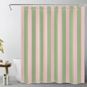 EOBTAIN Pink and Green Striped Shower Curtain for Bathroom Modern Abstract Minimalist Vertical Stripe Shower Curtain with 10 Hooks Vintage Aesthetic Bathroom Curtains Shower Set 60x72 Inch