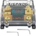 Car Audio Digital LED Voltage Display, ANL Fuse Holder Distribution Block 1 in 2 Out, with 2 Fuses and 2 Hexagon Wrench, Suitable for Car and Yacht Audio