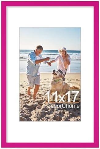 decorUhome 11x17 Picture Frame, Display Pictures 8x12 with Mat or 11x17 without Mat, Wall Hanging Poster Frame, Magenta, 1 Pack