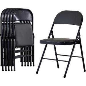 Black Folding Chairs with Padded Cushion and Back, Foldable Indoor Outdoor Chairs with 330-LBS Capacity, Portable Heavy Duty Metal Frame Commercial Seat for Kitchen, Party, Events, Wedding
