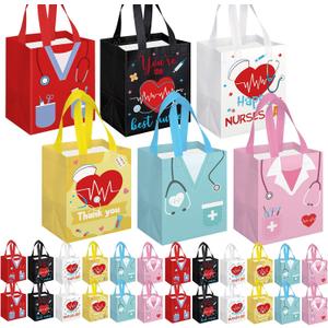 KOPOOEOE 24 Pcs Nurse Week Gifts Bags Bulk Nurse Appreciation Gift Bag with Handles Reusable Thank You Treat Bag for Rn Cna Crna Non Woven Treat Tote Bags for Medical Assistant Party Favor