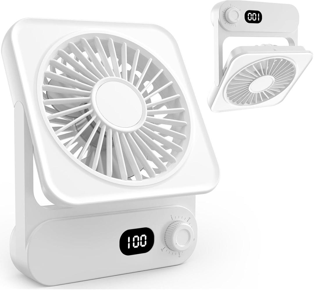 Portable Cruise Ship Approved Fan, Small Quiet 4000mAh for 4-14 Hours, Ultra-Slim, 0-100 Stepless Speeds, 270 Adjustable, USB-C Charging for Sleeping, Office, Bedroom, Cruise, White
