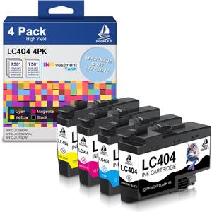 DOUBLE D LC404 Compatible Ink Cartridges Replacement for Brother LC404 LC404XL Work for Brother MFC-J1205W, MFC-J1205W XL, MFC-J1215W Printer (BK/C/M/Y, 4 Pack)
