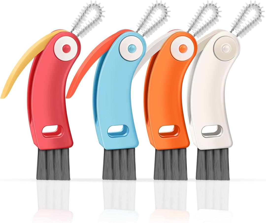 3 in 1 Cup Lid Cleaning Brush 4 Pack - Multifunctional Cleaning Brush Set for Tight Spaces, Bottle Gaps & Travel Mugs | Portable Durable Cup Lid Cleaner Tools with 4 Assorted Colors (Home Kitchen Use)