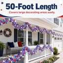 50 FT 4th of July Garland Decorations - Patriotic Star Tinsel Garland, Red White Blue Metallic Party Supplies Decor for America 250th Anniversary, Memorial Day Indoor Outdoor Porch Party Yard