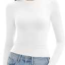 Women's Long Sleeve Shirts Crew Neck Slim Fit Going Out Tops Basic Tees Barely There Collection (White, XL)