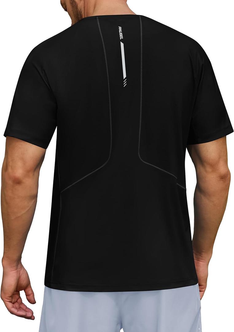 Men's UPF 50+ Sun Protection Athletic Shirts Short Sleeve Running Workout Gym Tshirts Quick Dry Swim Shirt for Rash Guard (Large, Black)