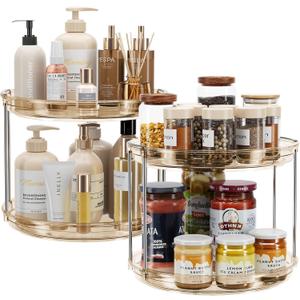LAMU 2 Pack 2 Tier Lazy Susan Turntable Organizer 9.25'' Rotating Spice Rack Organization for Cabinet, Kitchen, Pantry, Countertop, Bathroom, Vanity, Medicine Cabinet Organizer, Amber