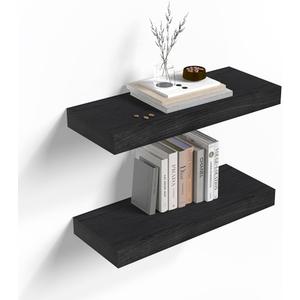 Habudda Floating Shelves, Wall Wood Shelf for Rustic Home Decor, Bathroom, Bedroom, Kitchen, Invisible Bracket, 17", 2 Pack