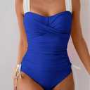 B2prity Women's High Waisted Tankini Swimsuit Tummy Control Bathing Suit (Blue, L)